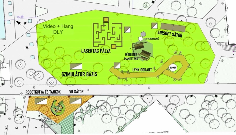 Event layout plan showing programme zones across the site.